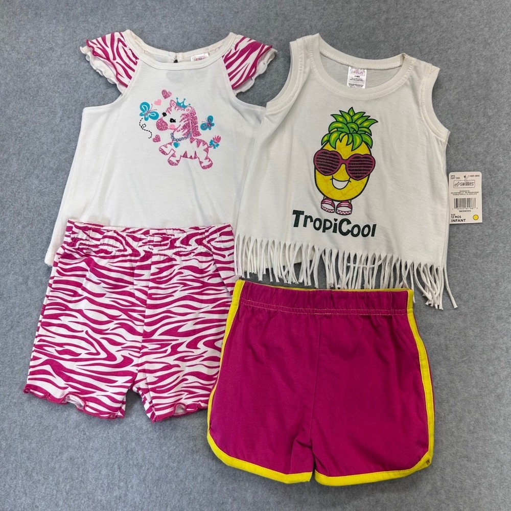 Zebra Pineapple Infant Girls Pink Swiggles Outfit Set Fringe Ruffle 12 Months